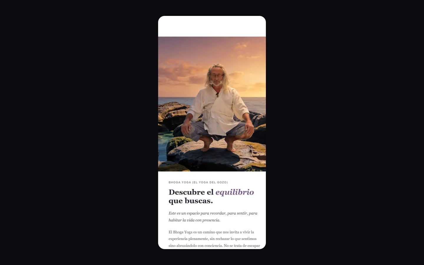 La misma portada de bhogayoga.es vista en un teléfono.